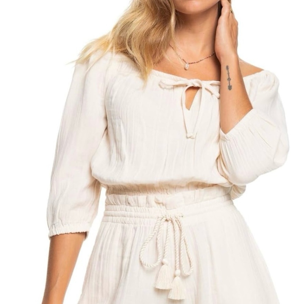 Roxy Sunny Crush Cream Off-Shoulder Top Medium
